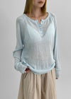 Dalang Loose Fit Henley Neck Knit Long Sleeve T-shirt