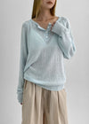 Dalang Loose Fit Henley Neck Knit Long Sleeve T-shirt