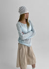 Dalang Loose Fit Henley Neck Knit Long Sleeve T-shirt