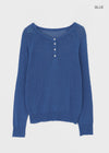 Dalang Loose Fit Henley Neck Knit Long Sleeve T-shirt