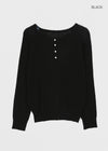 Dalang Loose Fit Henley Neck Knit Long Sleeve T-shirt