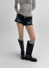 Shavern Cutting Denim Shorts