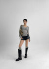Shavern Cutting Denim Shorts