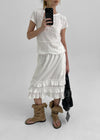 Folded frill banding midi skirt