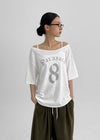 Bloop Off-shoulder Printed Short Sleeve T-shirt