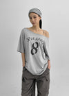 Bloop Off-shoulder Printed Short Sleeve T-shirt