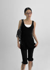 Caning Frill Strap Capri Banding Pants