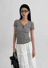 Telang Henley Neck Stripe Short Sleeve T-shirt