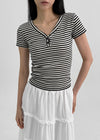 Telang Henley Neck Stripe Short Sleeve T-shirt