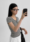 Telang Henley Neck Stripe Short Sleeve T-shirt