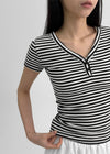 Telang Henley Neck Stripe Short Sleeve T-shirt