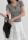 Telang Henley Neck Stripe Short Sleeve T-shirt