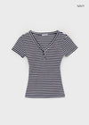 Telang Henley Neck Stripe Short Sleeve T-shirt