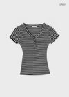 Telang Henley Neck Stripe Short Sleeve T-shirt