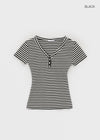 Telang Henley Neck Stripe Short Sleeve T-shirt