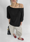 La Blue Linen Off Shoulder Short Sleeve T-shirt