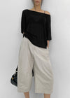 La Blue Linen Off Shoulder Short Sleeve T-shirt