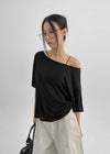 La Blue Linen Off Shoulder Short Sleeve T-shirt
