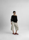 La Blue Linen Off Shoulder Short Sleeve T-shirt