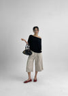 La Blue Linen Off Shoulder Short Sleeve T-shirt