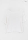 La Blue Linen Off Shoulder Short Sleeve T-shirt
