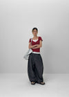 Pebel Square Neck Shirring Frill Short Sleeve T-shirt