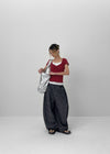 Pebel Square Neck Shirring Frill Short Sleeve T-shirt