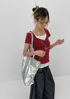 Pebel Square Neck Shirring Frill Short Sleeve T-shirt