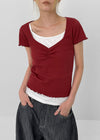 Pebel Square Neck Shirring Frill Short Sleeve T-shirt