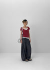 Pebel Square Neck Shirring Frill Short Sleeve T-shirt
