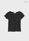 Pebel Square Neck Shirring Frill Short Sleeve T-shirt