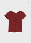 Pebel Square Neck Shirring Frill Short Sleeve T-shirt