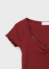 Pebel Square Neck Shirring Frill Short Sleeve T-shirt