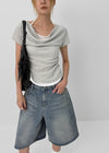 Dipping Halter Layered Shirring Short Sleeve T-shirt