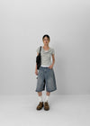 Dipping Halter Layered Shirring Short Sleeve T-shirt