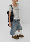 Dipping Halter Layered Shirring Short Sleeve T-shirt