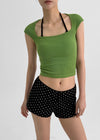 Vintech Square Cap Sleeve Crop Short Sleeve T-shirt
