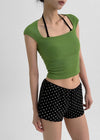 Vintech Square Cap Sleeve Crop Short Sleeve T-shirt