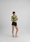 Vintech Square Cap Sleeve Crop Short Sleeve T-shirt