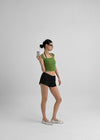 Vintech Square Cap Sleeve Crop Short Sleeve T-shirt