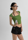 Vintech Square Cap Sleeve Crop Short Sleeve T-shirt
