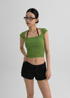 Vintech Square Cap Sleeve Crop Short Sleeve T-shirt