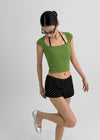 Vintech Square Cap Sleeve Crop Short Sleeve T-shirt