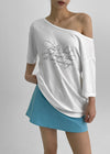 Select Lettering Off-shoulder Short Sleeve T-shirt