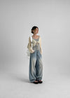 Nend Summer Washed Ribbed Wide Denim Pants