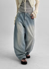 Nend Summer Washed Ribbed Wide Denim Pants