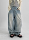 Nend Summer Washed Ribbed Wide Denim Pants
