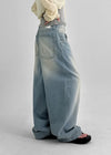 Nend Summer Washed Ribbed Wide Denim Pants