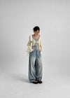 Nend Summer Washed Ribbed Wide Denim Pants