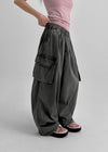 (UNISEX) Cladded Pigment Cargo Balloon Wide Two-way Pants